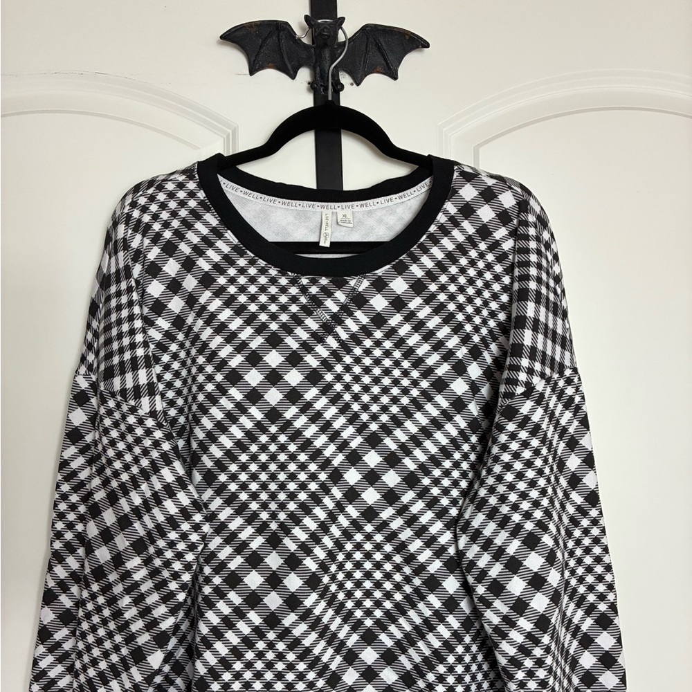 Live Well Black & White Plaid Lightweight Sweatshirt soft size XL - Picture 3 of 11
